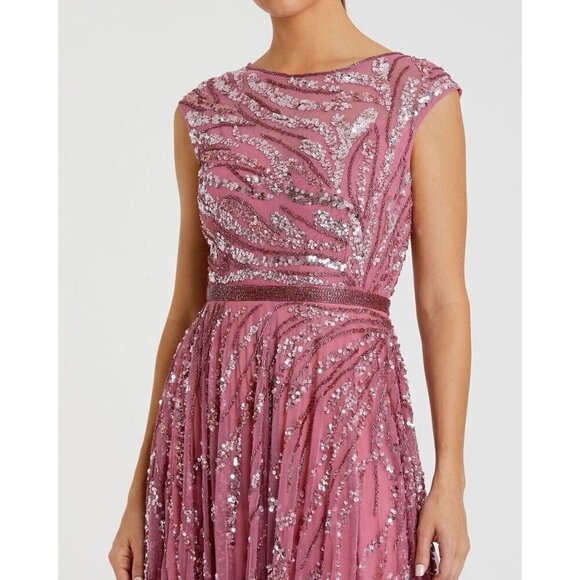 Mac Duggal Size 10 Pink 5445 Cap Sleeve Sequins Beaded Formal Prom Gown Dress - Picture 2 of 12